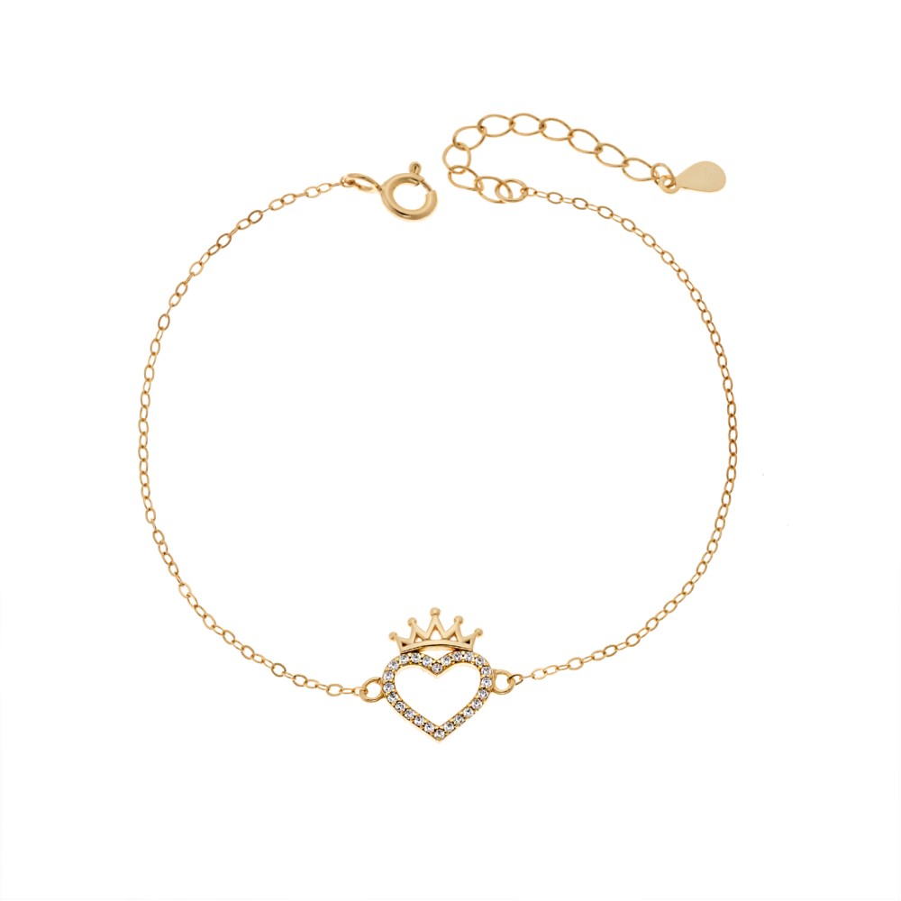 Βραχιόλι Γυναικείο Senza από επιχρυσωμένο ασήμι 925, καρδιά περίγραμμα με κορώνα - SSR4668GD