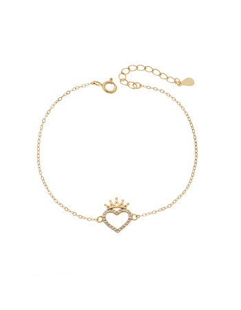 Βραχιόλι Γυναικείο Senza από επιχρυσωμένο ασήμι 925, καρδιά περίγραμμα με κορώνα - SSR4668GD