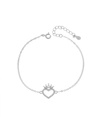 Βραχιόλι Γυναικείο Senza από ασήμι 925, καρδιά περίγραμμα με κορώνα - SSR4668SR