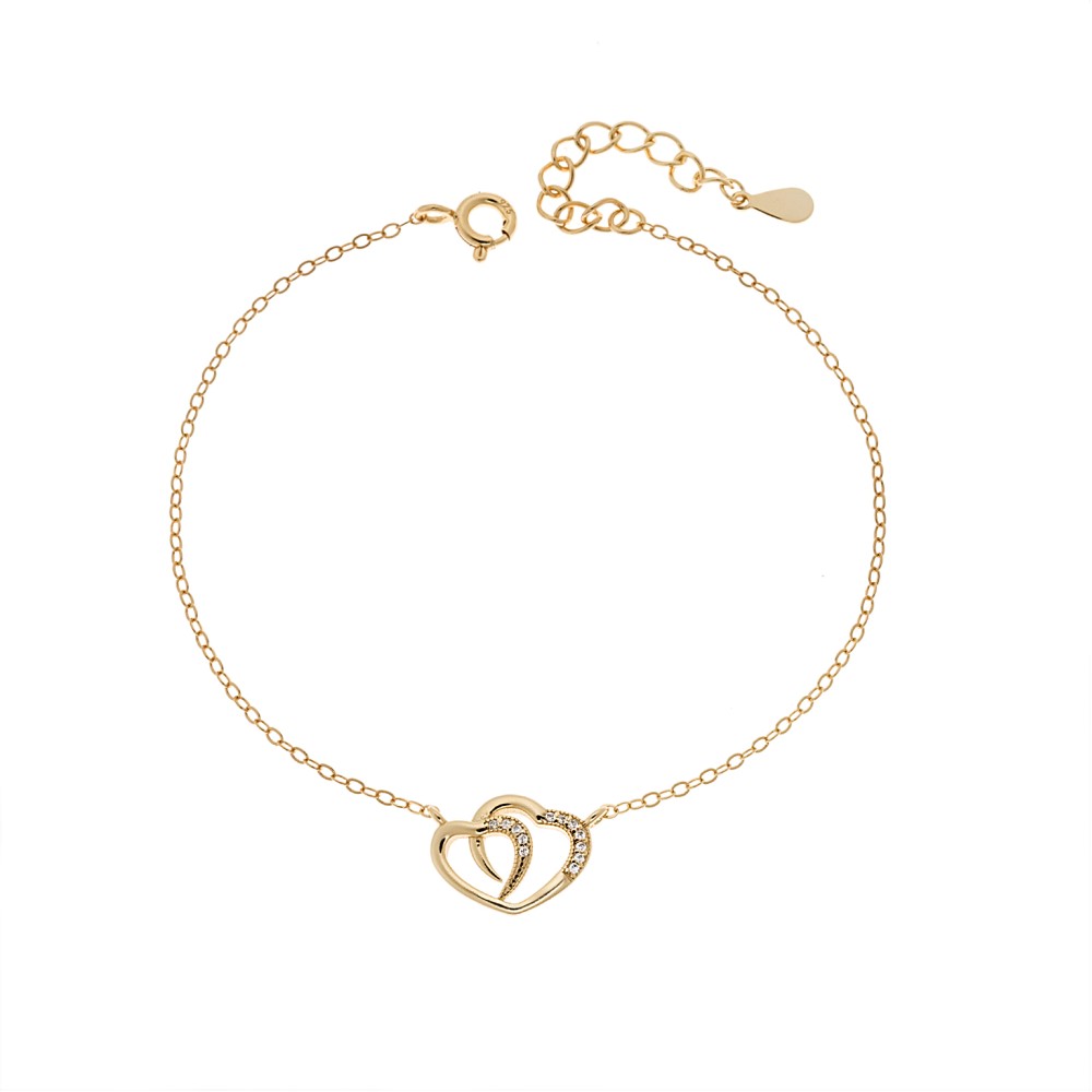 Βραχιόλι Γυναικείο Senza από επιχρυσωμένο ασήμι 925, διπλή καρδιά - SSR4669GD