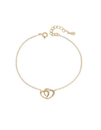 Βραχιόλι Γυναικείο Senza από επιχρυσωμένο ασήμι 925, διπλή καρδιά - SSR4669GD