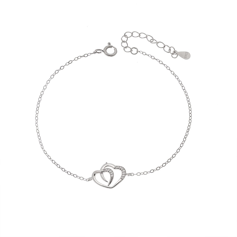 Βραχιόλι Γυναικείο Senza από ασήμι 925, διπλή καρδιά - SSR4669SR
