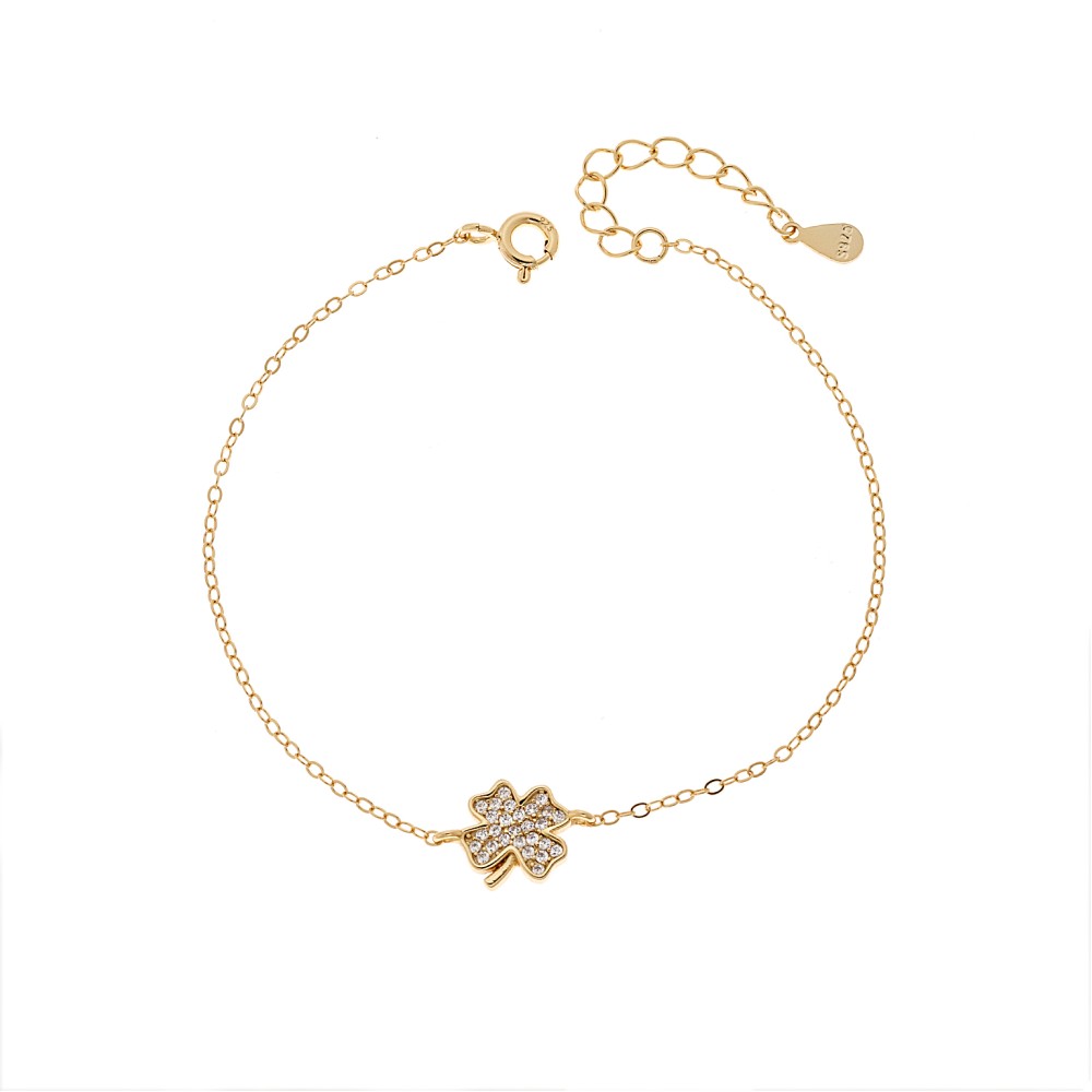 Βραχιόλι Γυναικείο Senza από επιχρυσωμένο ασήμι 925, τεράφυλλο τριφύλλι - SSR4671GD