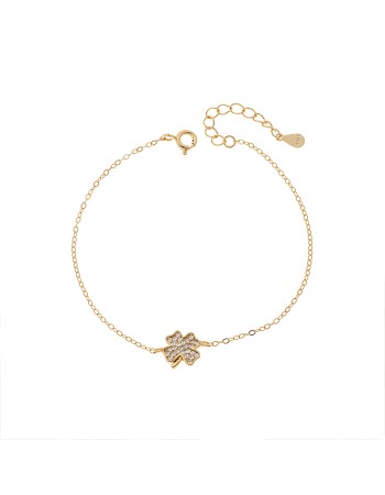 Βραχιόλι Γυναικείο Senza από επιχρυσωμένο ασήμι 925, τεράφυλλο τριφύλλι - SSR4671GD