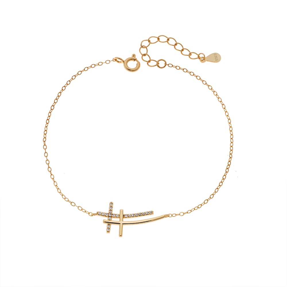 Βραχιόλι Γυναικείο Senza από επιχρυσωμένο ασήμι 925, διπλός σταυρός - SSR4679GD