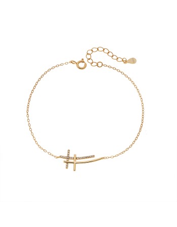 Βραχιόλι Γυναικείο Senza από επιχρυσωμένο ασήμι 925, διπλός σταυρός - SSR4679GD