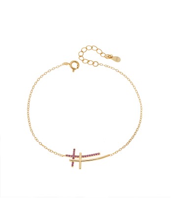 Βραχιόλι Γυναικείο Senza από επιχρυσωμένο ασήμι 925, διπλός σταυρός - SSR4679GF