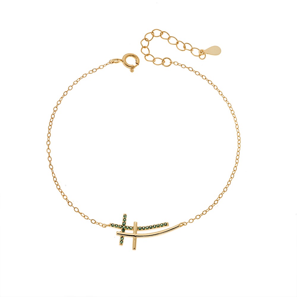 Βραχιόλι Γυναικείο Senza από επιχρυσωμένο ασήμι 925, διπλός σταυρός - SSR4679GGN