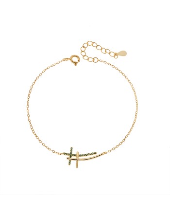 Βραχιόλι Γυναικείο Senza από επιχρυσωμένο ασήμι 925, διπλός σταυρός - SSR4679GGN
