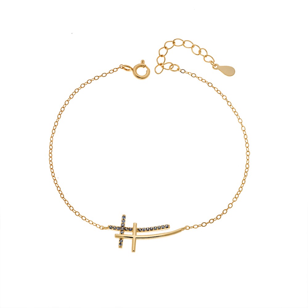 Βραχιόλι Γυναικείο Senza από επιχρυσωμένο ασήμι 925, διπλός σταυρός - SSR4679GLB