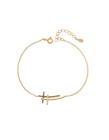Βραχιόλι Γυναικείο Senza από επιχρυσωμένο ασήμι 925, διπλός σταυρός - SSR4679GLB