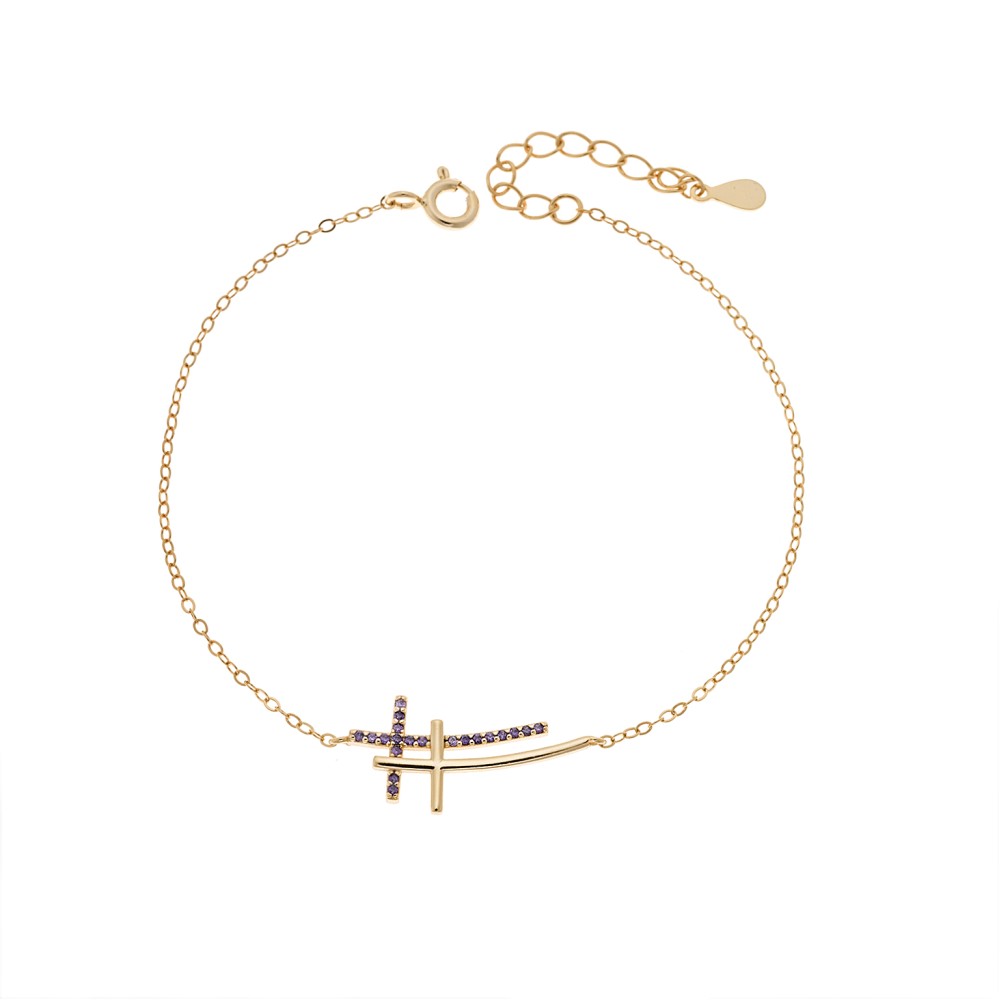 Βραχιόλι Γυναικείο Senza από επιχρυσωμένο ασήμι 925, διπλός σταυρός - SSR4679GPE
