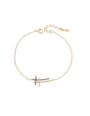 Βραχιόλι Γυναικείο Senza από επιχρυσωμένο ασήμι 925, διπλός σταυρός - SSR4679GPE