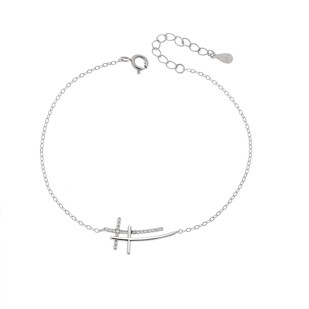 Βραχιόλι Γυναικείο Senza από ασήμι 925, διπλός σταυρός - SSR4679SR