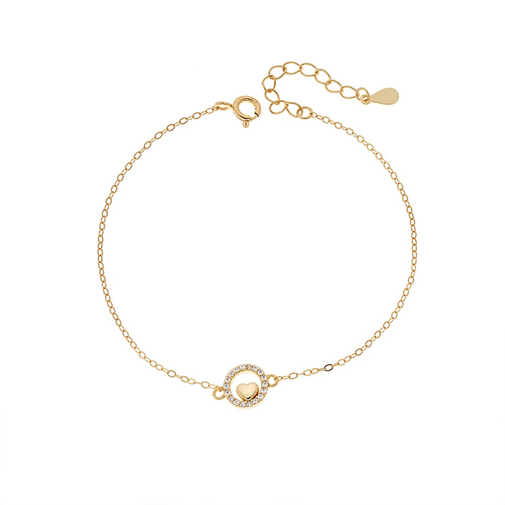 Βραχιόλι Γυναικείο Senza από επχρυσωμένο ασήμι 925, κύκλος με καρδούλα - SSR4681GD
