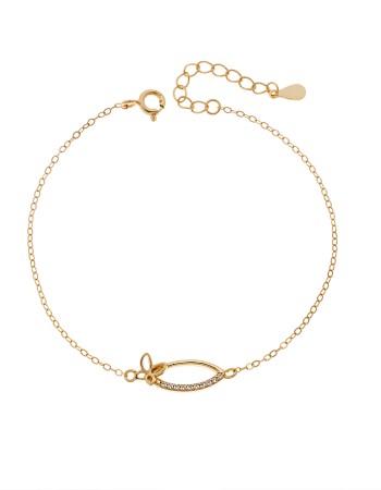 Βραχιόλι Γυναικείο Senza από επχρυσωμένο ασήμι 925, οβάλ περίγραμμα με πεταλούδα - SSR4682GD