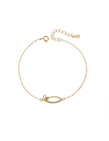 Βραχιόλι Γυναικείο Senza από επχρυσωμένο ασήμι 925, οβάλ περίγραμμα με πεταλούδα - SSR4682GD