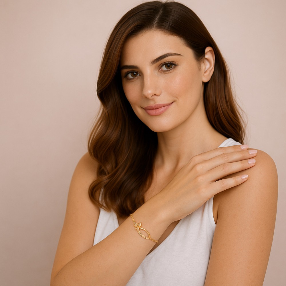 Βραχιόλι Γυναικείο Senza από επχρυσωμένο ασήμι 925, οβάλ περίγραμμα με πεταλούδα - SSR4682GD