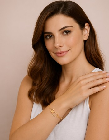 Βραχιόλι Γυναικείο Senza από επχρυσωμένο ασήμι 925, οβάλ περίγραμμα με πεταλούδα - SSR4682GD