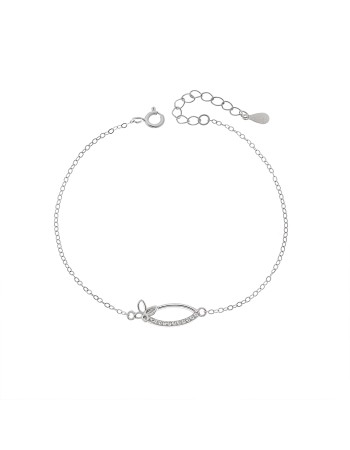 Βραχιόλι Γυναικείο Senza από ασήμι 925, οβάλ περίγραμμα με πεταλούδα - SSR4682SR