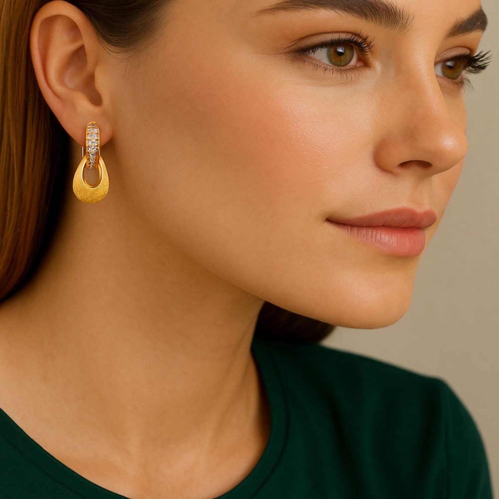 Σκουλαρίκια SENZA Κρίκοι Επίχρυσο Ασήμι 925, με Ζιργκόν πέτρες - SSR4688GD