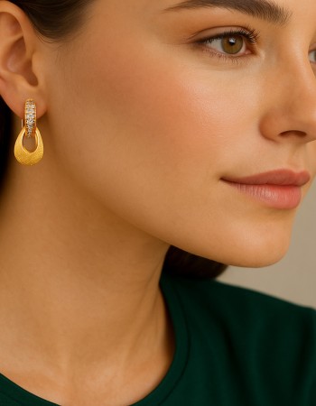 Σκουλαρίκια SENZA Κρίκοι Επίχρυσο Ασήμι 925, με Ζιργκόν πέτρες - SSR4688GD