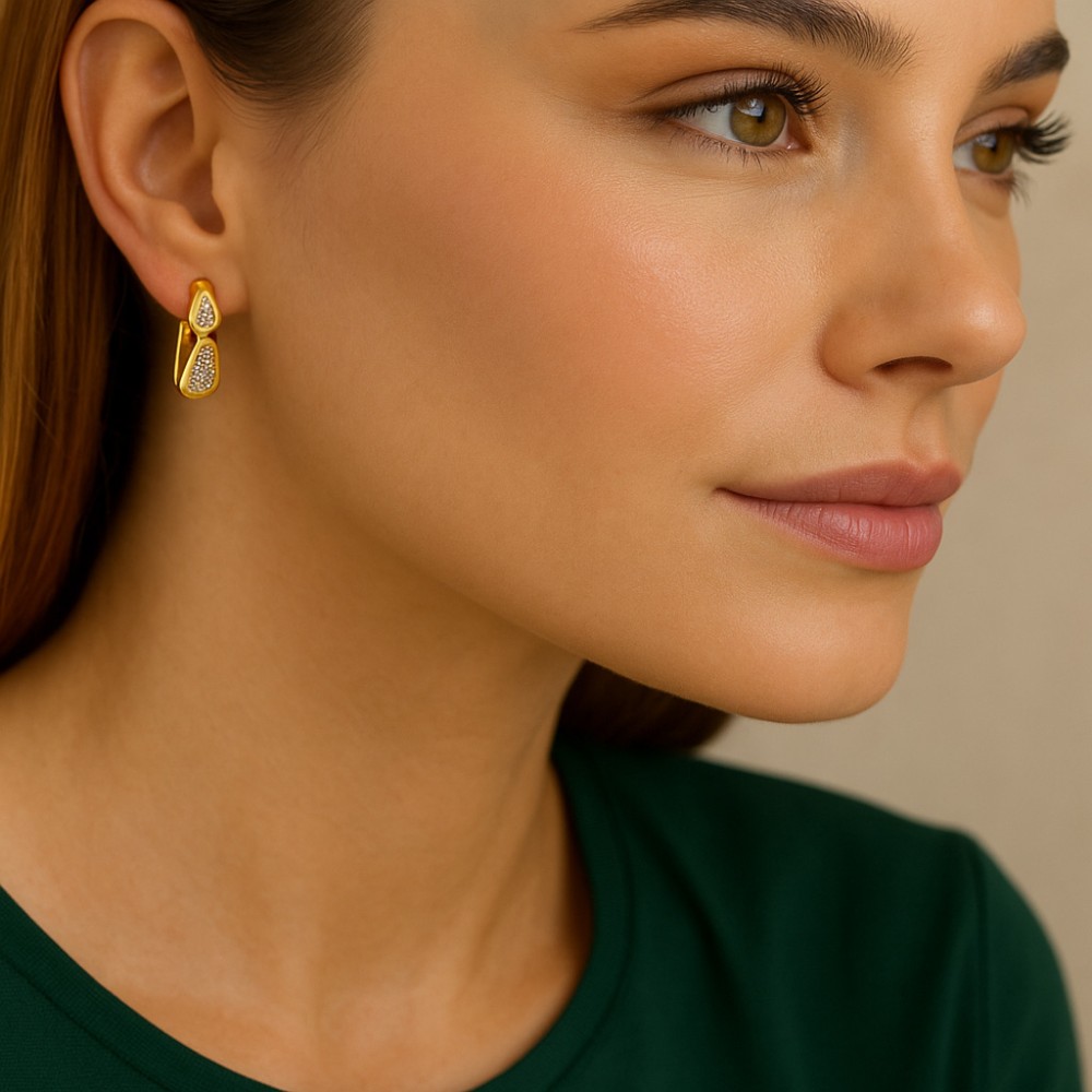 Σκουλαρίκια SENZA Κρίκοι Επίχρυσο Ασήμι 925, με Ζιργκόν πέτρες - SSR4689GD