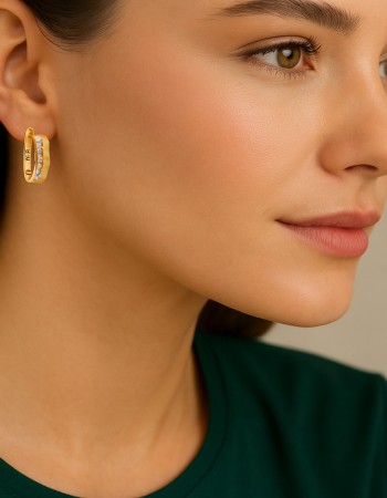 Σκουλαρίκια SENZA Κρίκοι Επίχρυσο Ασήμι 925, με Ζιργκόν πέτρες - SSR4691GD