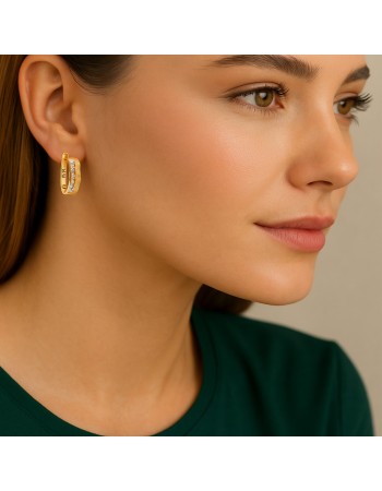 Σκουλαρίκια SENZA Κρίκοι Επίχρυσο Ασήμι 925, με Ζιργκόν πέτρες - SSR4691GD