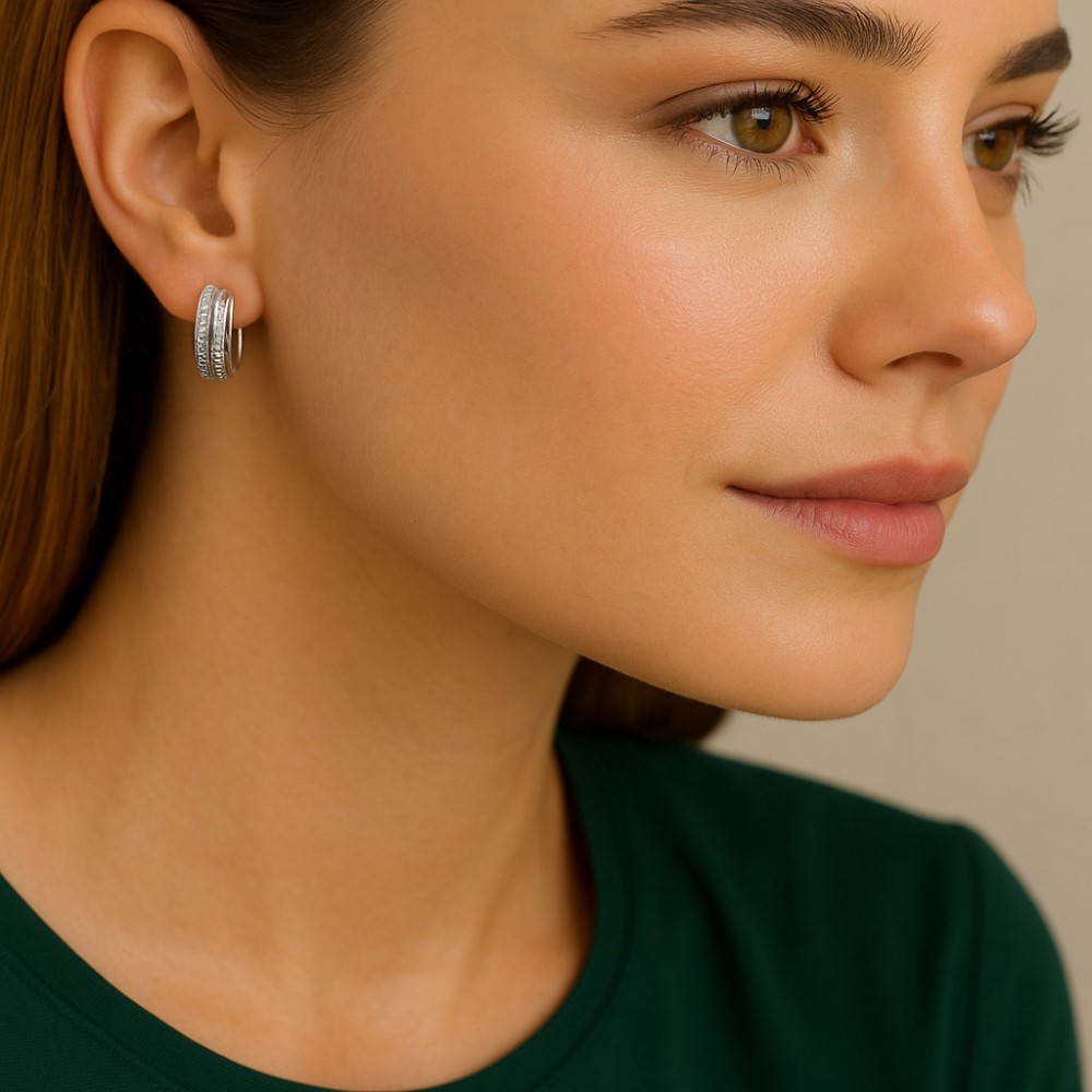 Σκουλαρίκια SENZA Κρίκοι Ασήμι 925, με Ζιργκόν πέτρες - SSR4691SR