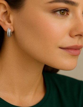 Σκουλαρίκια SENZA Κρίκοι Ασήμι 925, με Ζιργκόν πέτρες - SSR4691SR