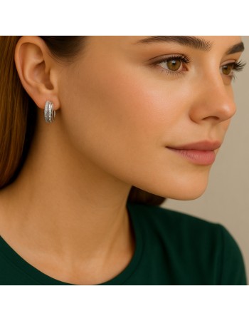 Σκουλαρίκια SENZA Κρίκοι Ασήμι 925, με Ζιργκόν πέτρες - SSR4691SR