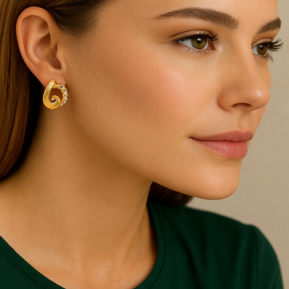 Σκουλαρίκια SENZA Κρίκοι Επίχρυσο Ασήμι 925, με Ζιργκόν πέτρες - SSR4694GD