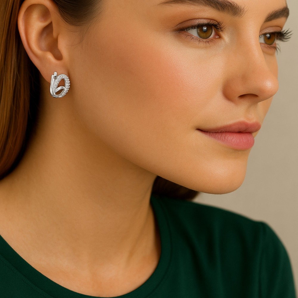 Σκουλαρίκια SENZA Κρίκοι Ασήμι 925, με Ζιργκόν πέτρες - SSR4694SR