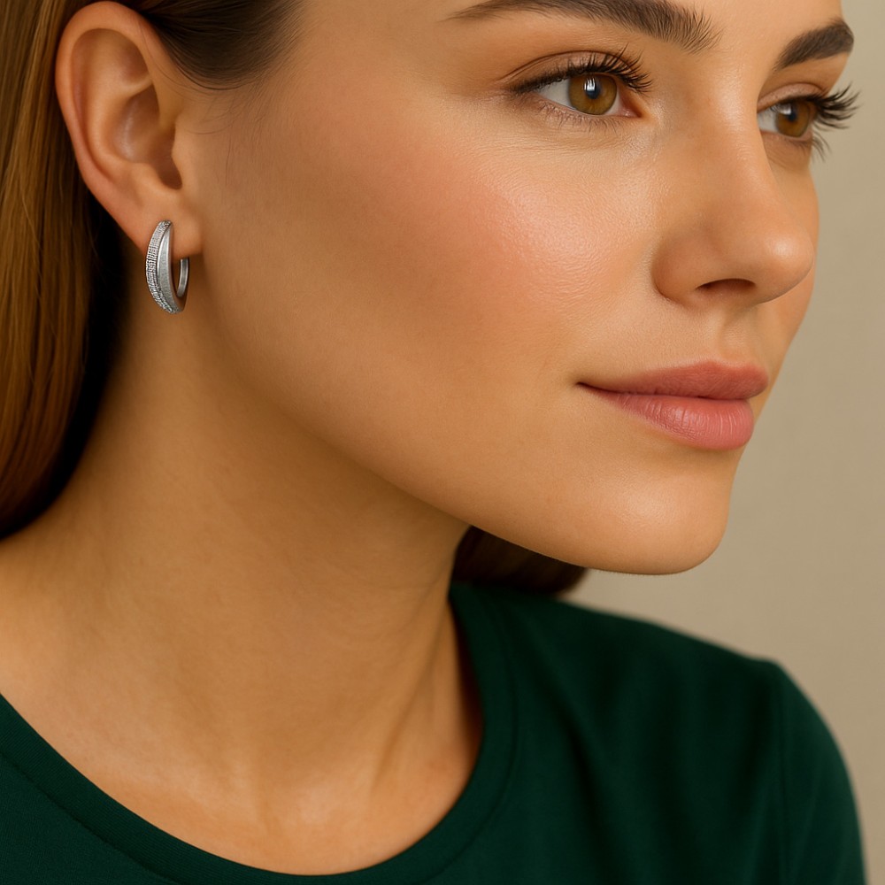 Σκουλαρίκια SENZA Κρίκοι Ασήμι 925, με Ζιργκόν πέτρες - SSR4695SR