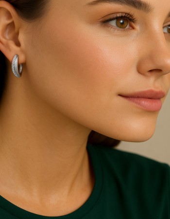 Σκουλαρίκια SENZA Κρίκοι Ασήμι 925, με Ζιργκόν πέτρες - SSR4695SR