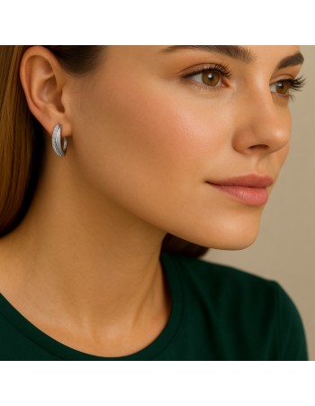 Σκουλαρίκια SENZA Κρίκοι Ασήμι 925, με Ζιργκόν πέτρες - SSR4695SR