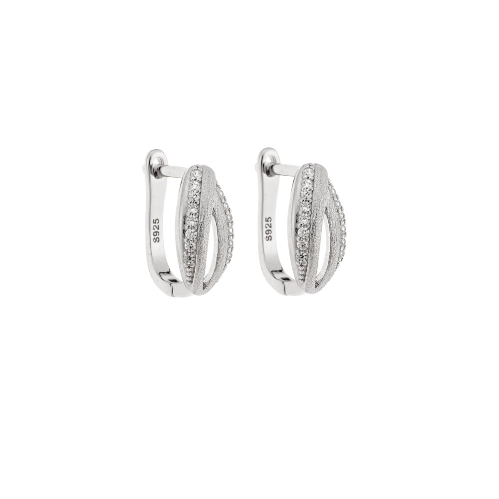 Σκουλαρίκια SENZA Κρίκοι Ασήμι 925, με Ζιργκόν πέτρες - SSR4696SR