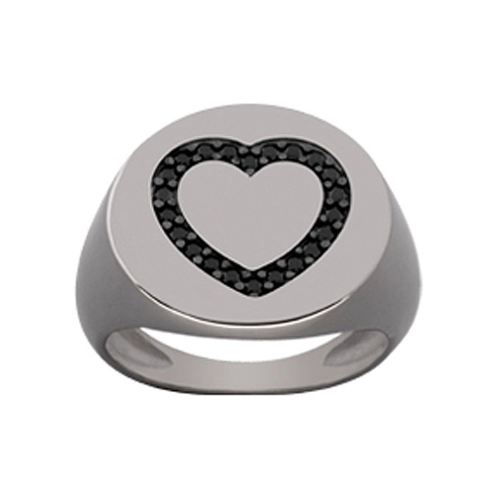 Δαχτυλίδι Chevalier Senza Από Ασήμι Μαύρη -Ασημί Καρδιά ZM717 ZM717