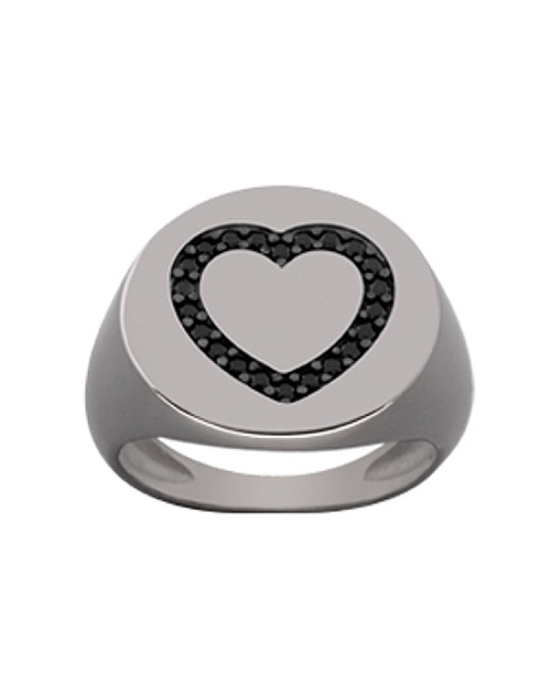 Δαχτυλίδι Chevalier Senza Από Ασήμι Μαύρη -Ασημί Καρδιά ZM717 ZM717