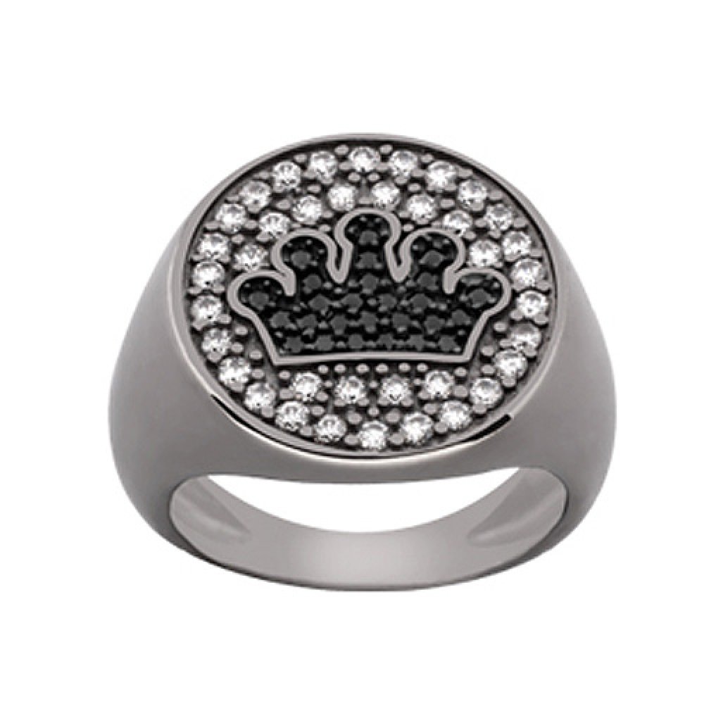 Δαχτυλίδι Chevalier Senza Από Ασήμι Μαύρη -Ασημί-Λευκή Κορώνα ZM719 ZM719