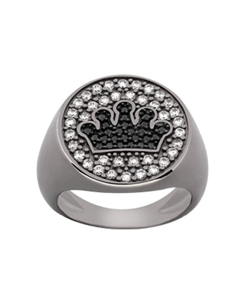 Δαχτυλίδι Chevalier Senza Από Ασήμι Μαύρη -Ασημί-Λευκή Κορώνα ZM719 ZM719