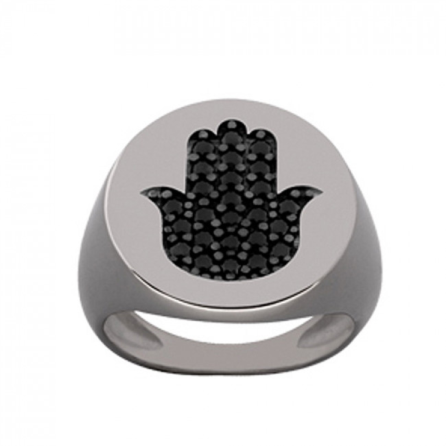 Δαχτυλίδι Chevalier Senza Από Ασήμι Μαύρο -Ασημί Hamsa ZM721 ZM721