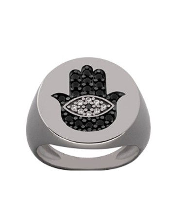 Δαχτυλίδι Chevalier Senza Από Ασήμι Μαύρο -Ασημί- Λευκό Hamsa ZM722 ZM722