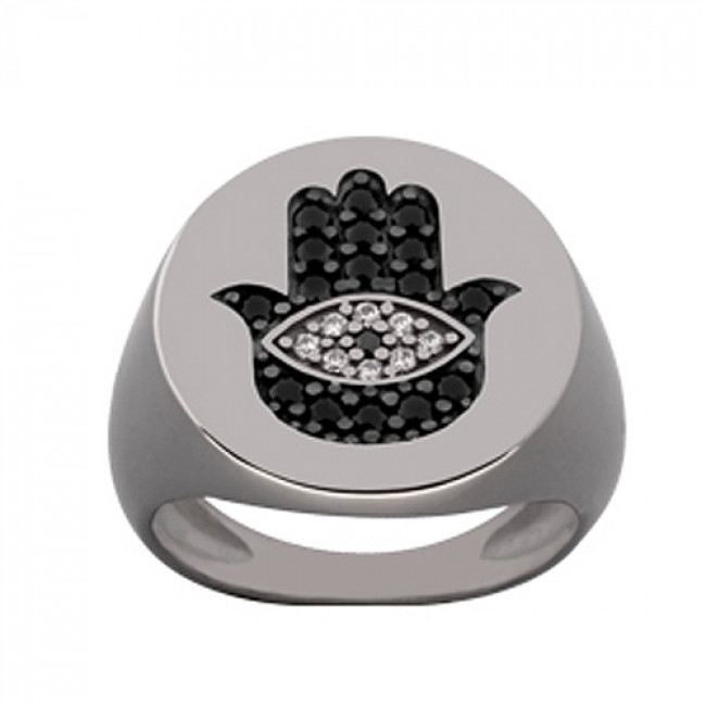 Δαχτυλίδι Chevalier Senza Από Ασήμι Μαύρο -Ασημί- Λευκό Hamsa ZM722 ZM722