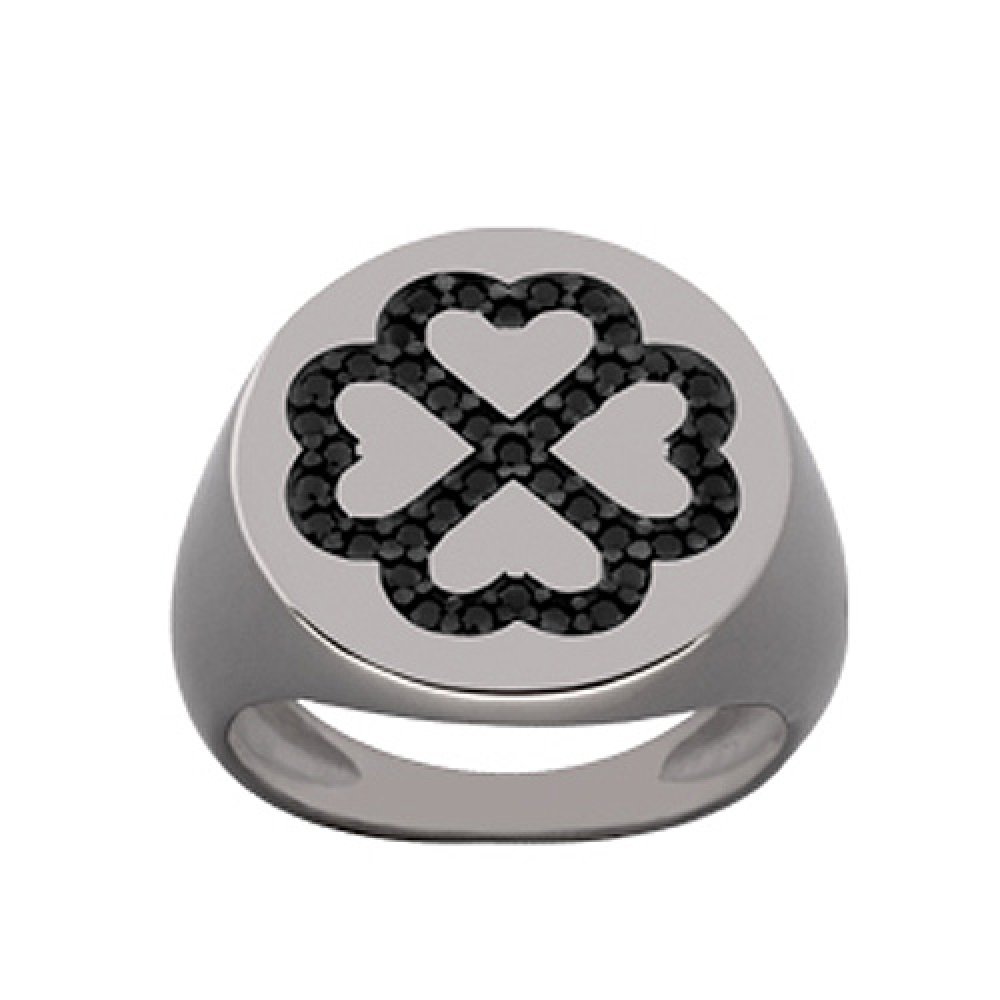 Δαχτυλίδι Chevalier Senza Από Ασήμι Μαύρο -Ασημί Τετράφυλλο Τριφύλλι ZM724 ZM724