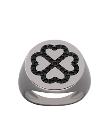 Δαχτυλίδι Chevalier Senza Από Ασήμι Μαύρο -Ασημί Τετράφυλλο Τριφύλλι ZM724 ZM724