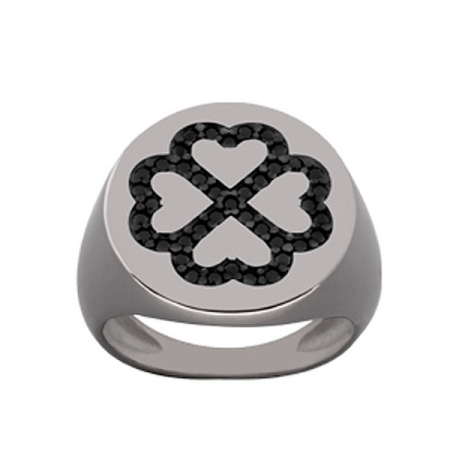 Δαχτυλίδι Chevalier Senza Από Ασήμι Μαύρο -Ασημί Τετράφυλλο Τριφύλλι ZM724 ZM724