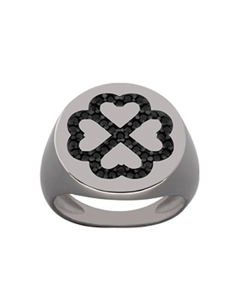 Δαχτυλίδι Chevalier Senza Από Ασήμι Μαύρο -Ασημί Τετράφυλλο Τριφύλλι ZM724 ZM724