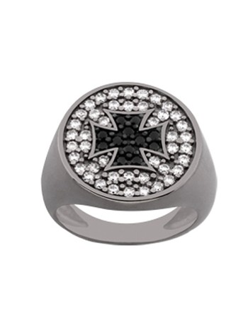 Δαχτυλίδι Chevalier Senza Από Ασήμι Μαύρο -Ασημί-Λευκός Με Σταυρό ZM726 ZM726